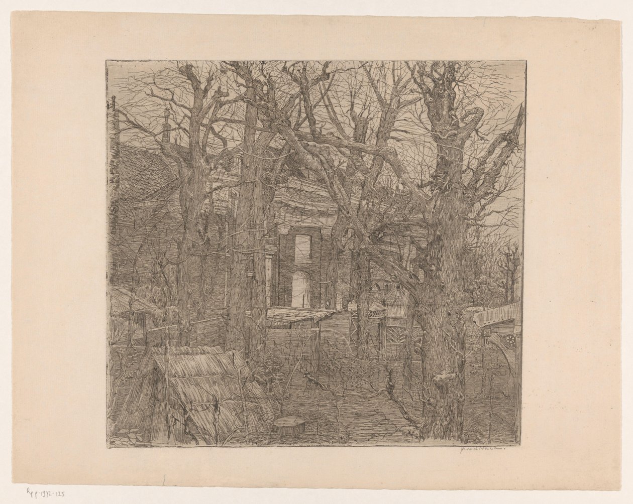 Drzewa wokół domu Ogród w Amsterdamie (tytuł oryginalny) autorstwa Maurits van der Valk (signed by artist)