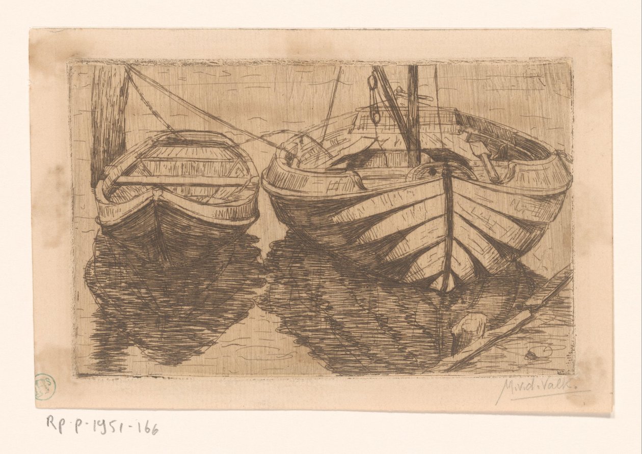 Łódź wiosłowa i żaglówka autorstwa Maurits van der Valk (signed by artist)