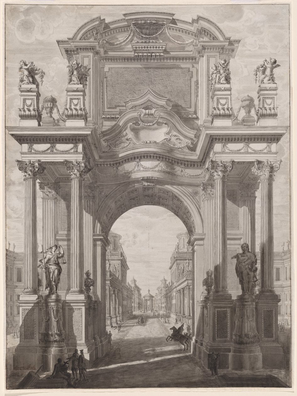 Architektoniczne Capriccio z łukiem triumfalnym autorstwa Maurizio Pedetti