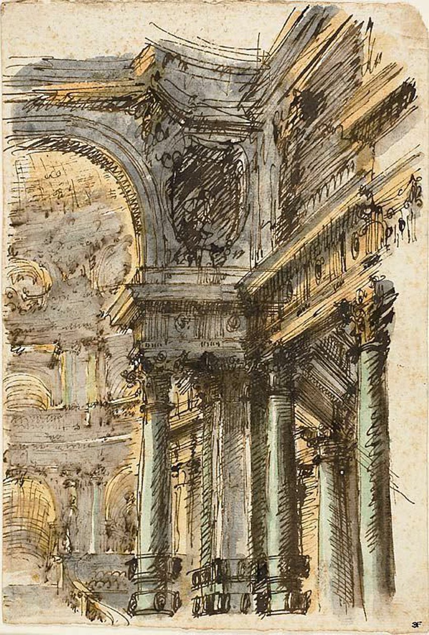 Fantazja architektoniczna (recto); Detale architektoniczne (verso) autorstwa Mauro Antonio Tesi
