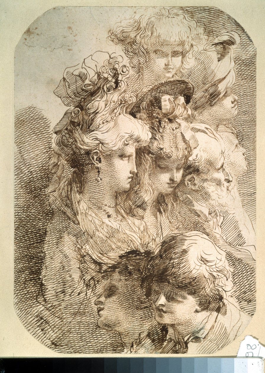 Studium ośmiu głów. (Badania ośmiu głów). Rysunek Mauro Gandolfi (1764-1834). Sztuka włoska. Ołówek i brązowy tusz indyjski na papierze. Muzeum Puszkina, Moskwa autorstwa Mauro Gandolfi