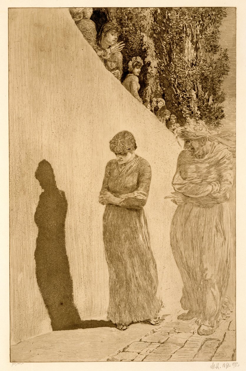Schande, z Eine Liebe Opus X, 1880-87, wydane 1903 (akwaforta z ryciną i akwatintą) autorstwa Max Klinger