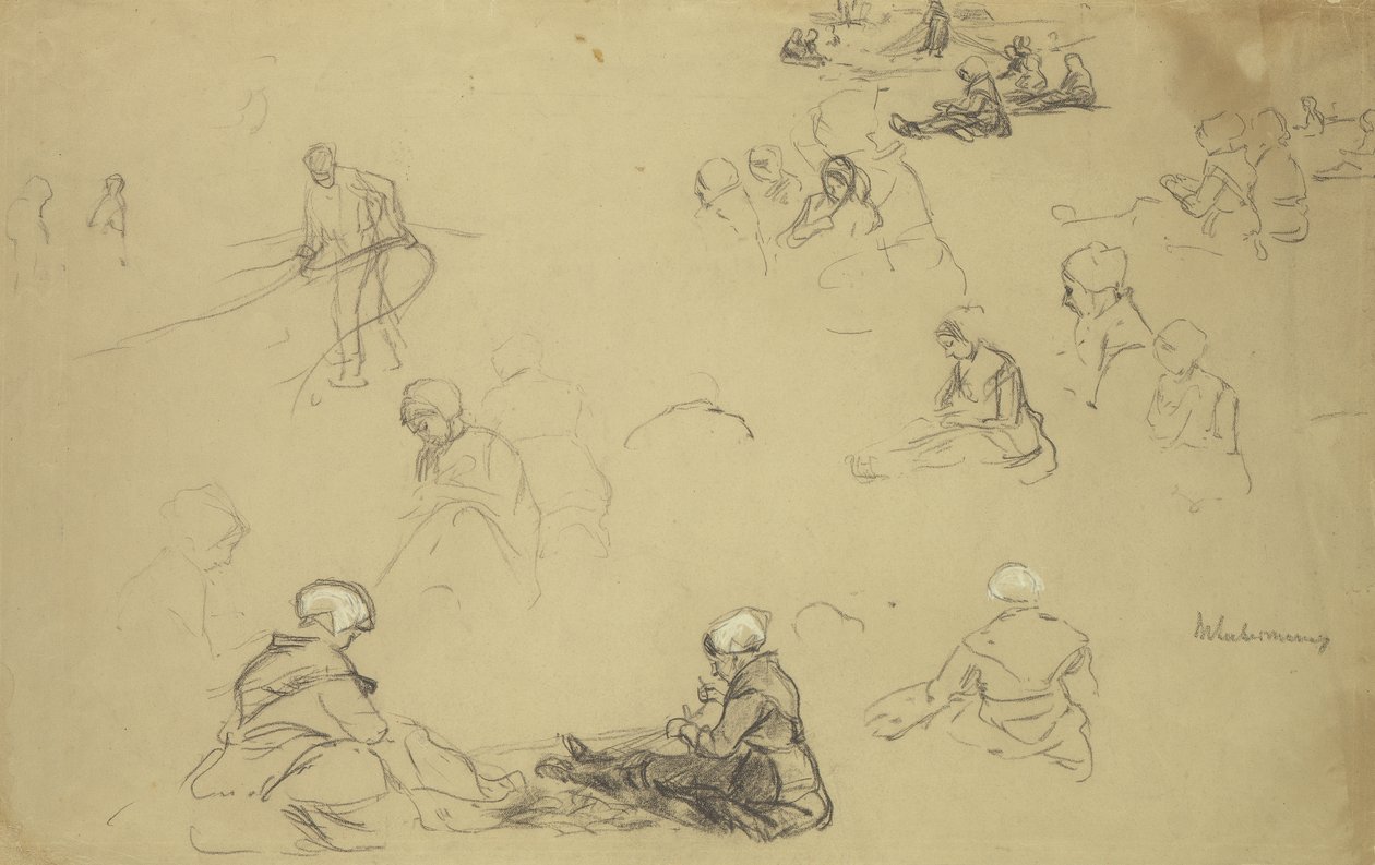 Badanie naprawiaczy sieci (kreda i węgiel na papierze) autorstwa Max Liebermann