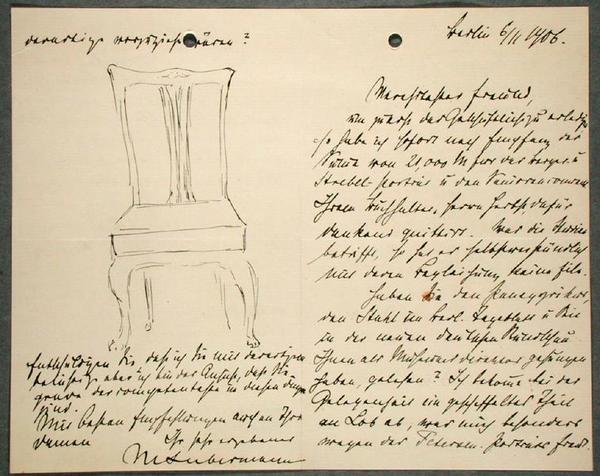 Notatki artystów i szkic krzesła (tusz na papierze) autorstwa Max Liebermann