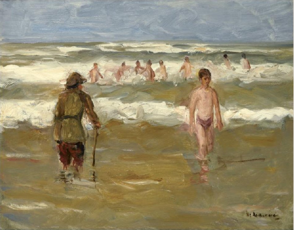 Kąpiący się chłopcy z ratownikami autorstwa Max Liebermann
