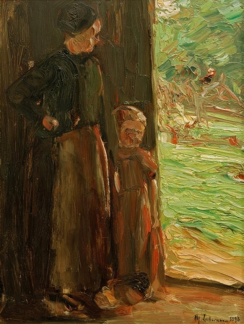 Chłopka z dzieckiem pod drzwiami autorstwa Max Liebermann