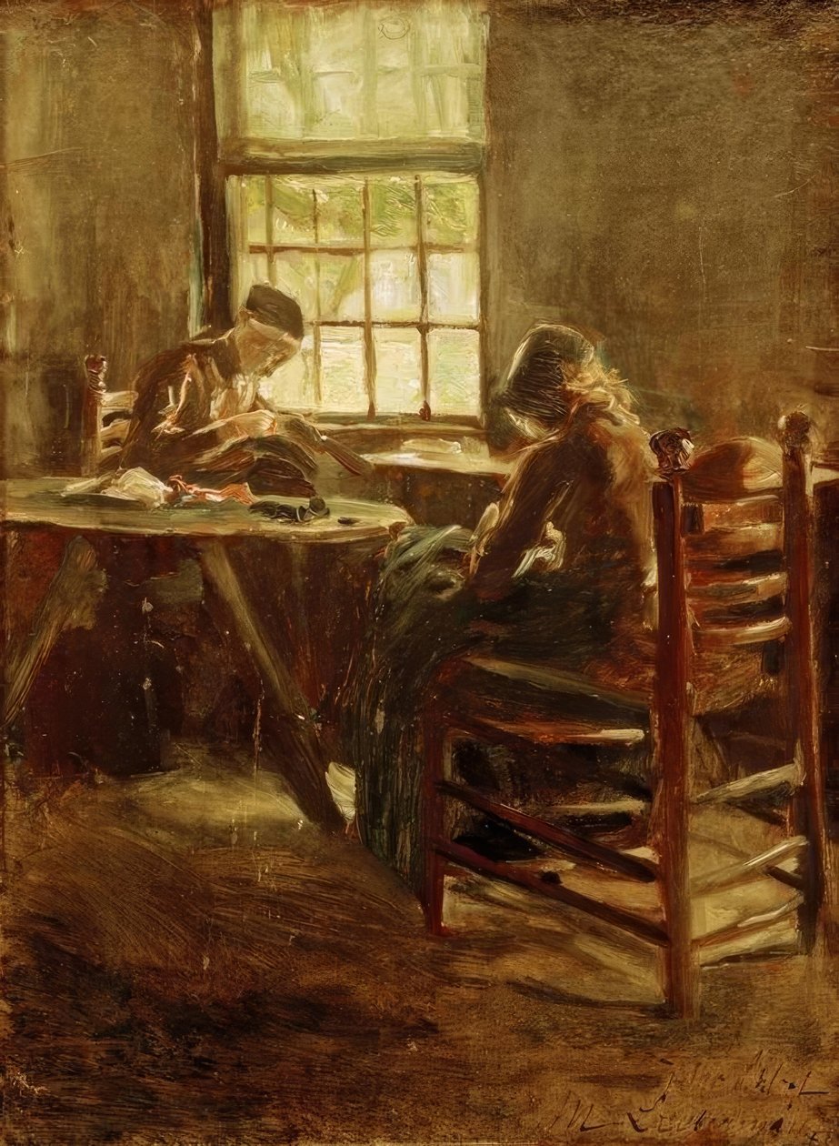 Holenderskie wnętrze - szwalnia autorstwa Max Liebermann