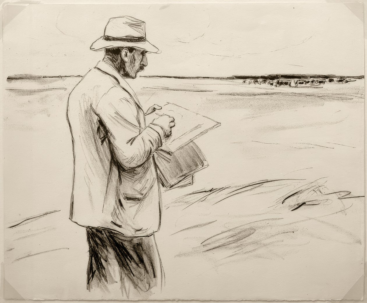 M.Liebermann, autoportret, rysunek w plenerze autorstwa Max Liebermann