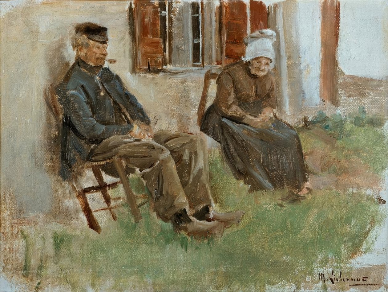 Studium z Holandii: starsza para siedząca przed domem autorstwa Max Liebermann