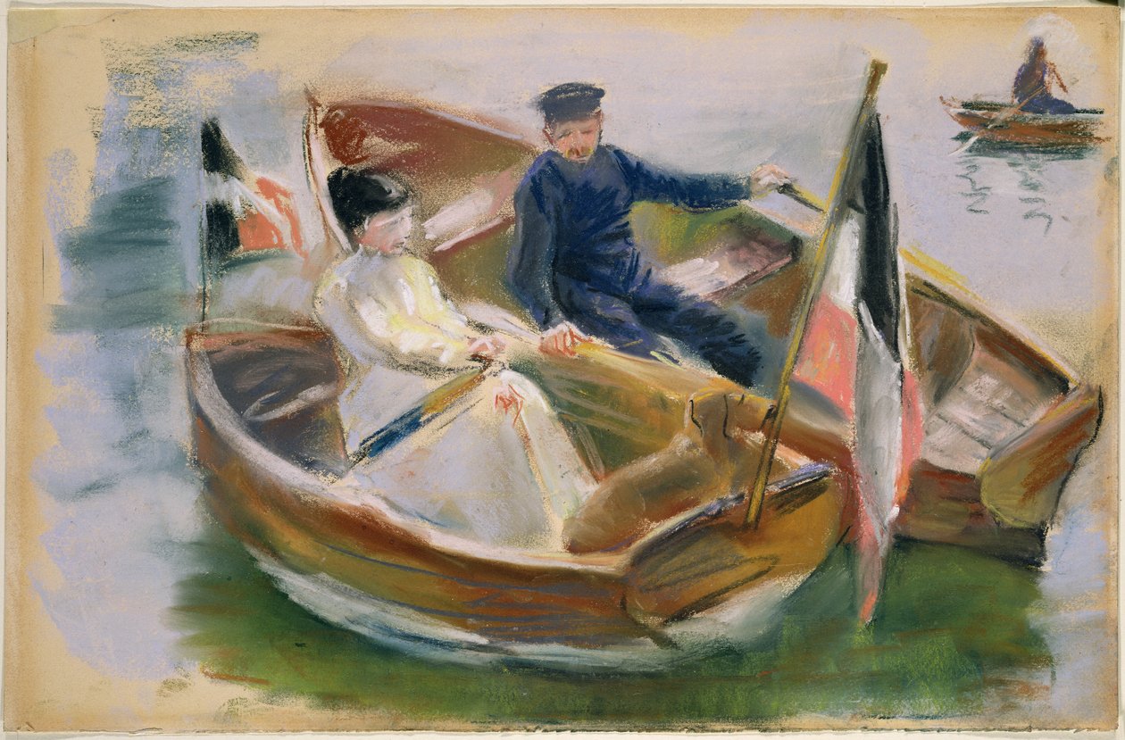 Dwie łodzie z flagami, Wannsee, 1910 (pastel na papierze) autorstwa Max Liebermann