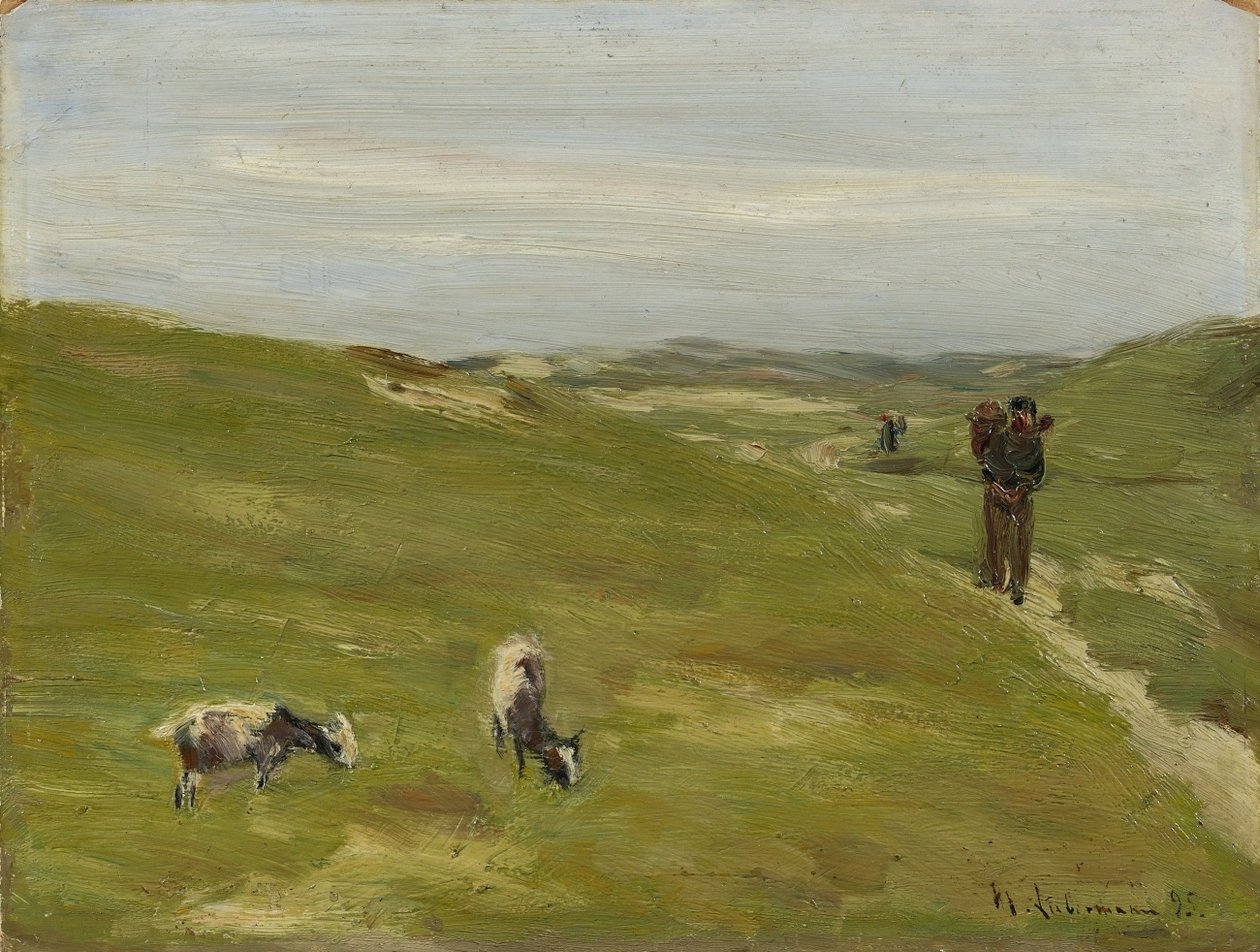 Łąka z rolnikiem i pasącymi się kozami autorstwa Max Liebermann