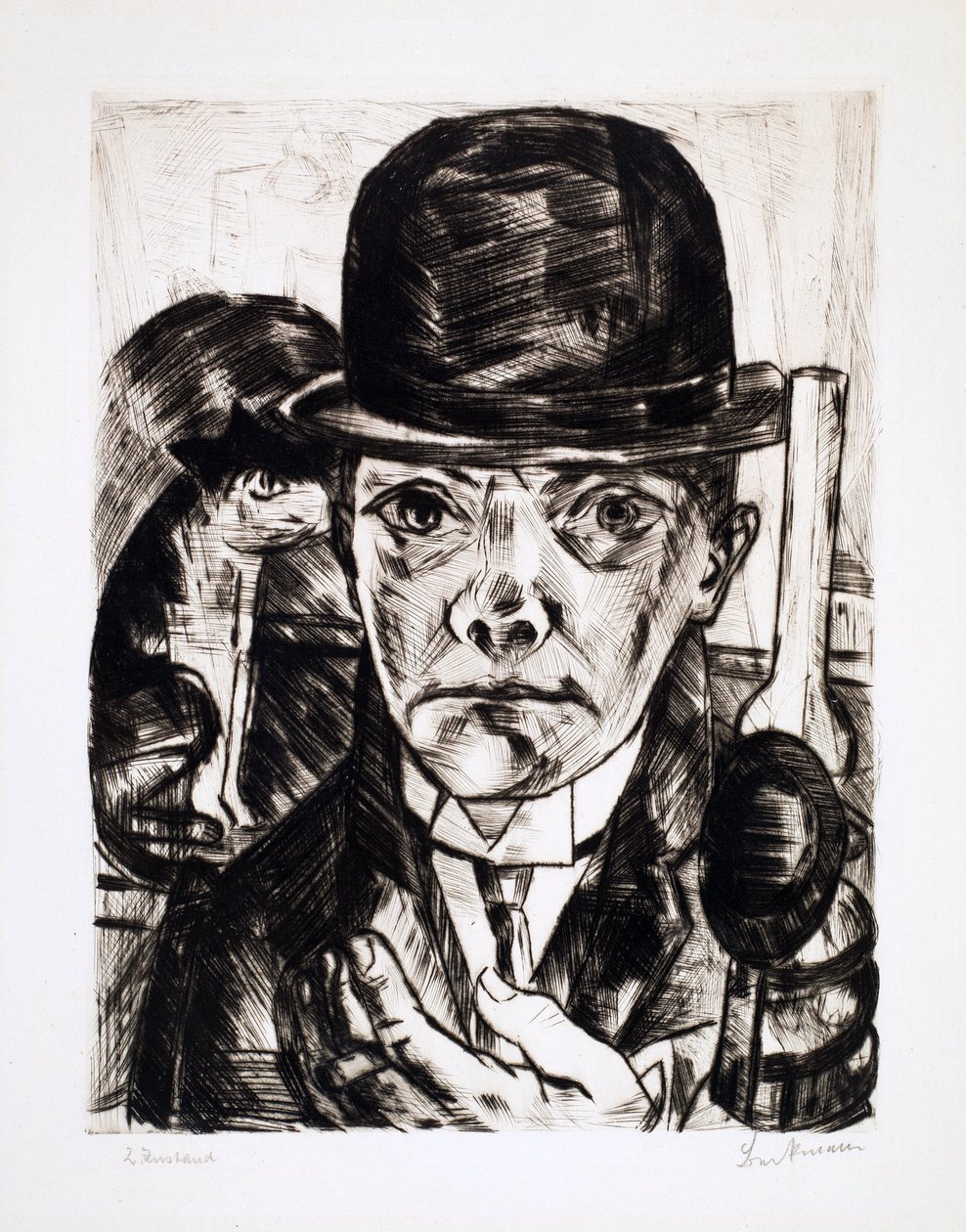 Autoportret w meloniku. Rycina Maxa Bechmanna (1884-1950) autorstwa Max Beckmann