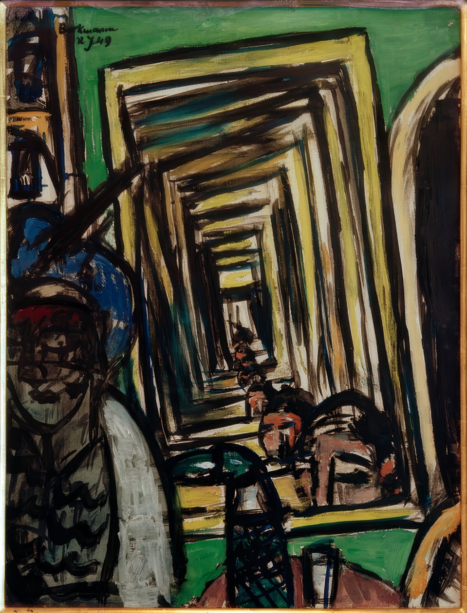 Wnętrze kawiarni z lustrem do gry autorstwa Max Beckmann