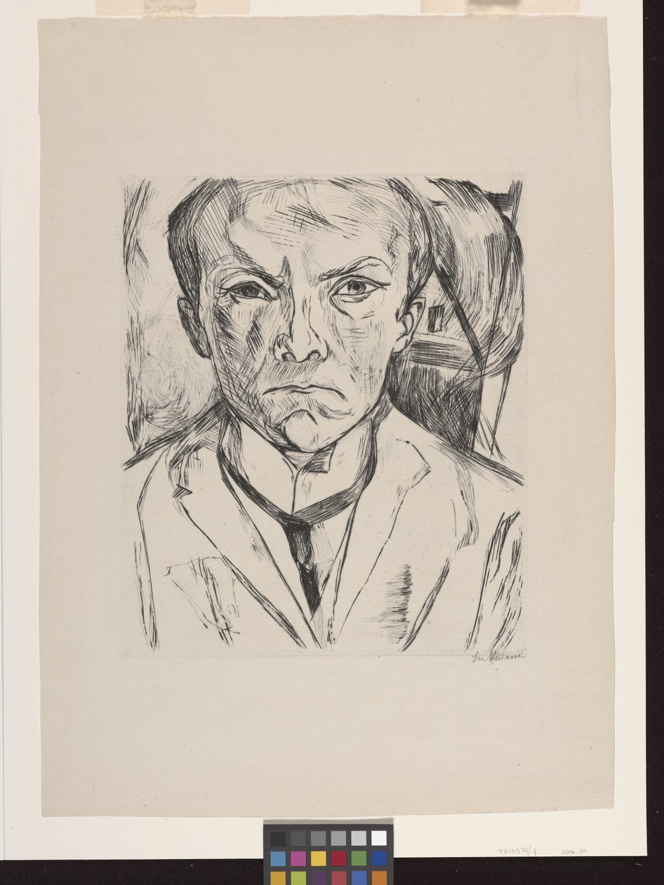 Frontalny Autoportret Ze Szczytem Domu W Tle autorstwa Max Beckmann