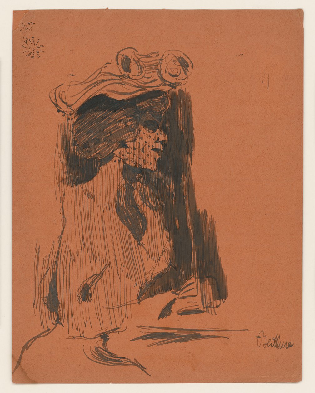 Halbfigur einer Frau mit Hut und Schleier, im Profil nach rechts autorstwa Max Beckmann