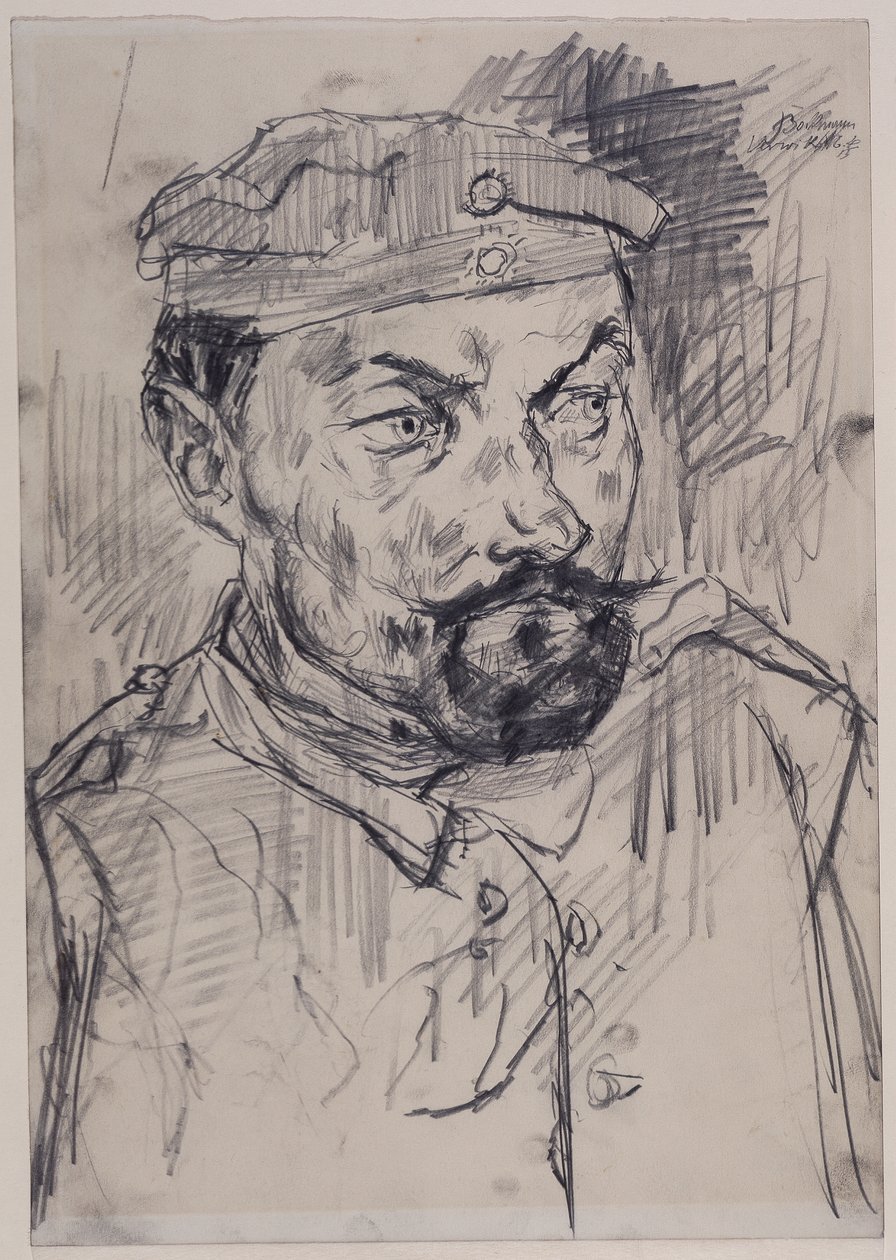 Ernst Pflanz, żołnierz Gwardii Krajowej, ujęcie od głowy do ramion autorstwa Max Beckmann