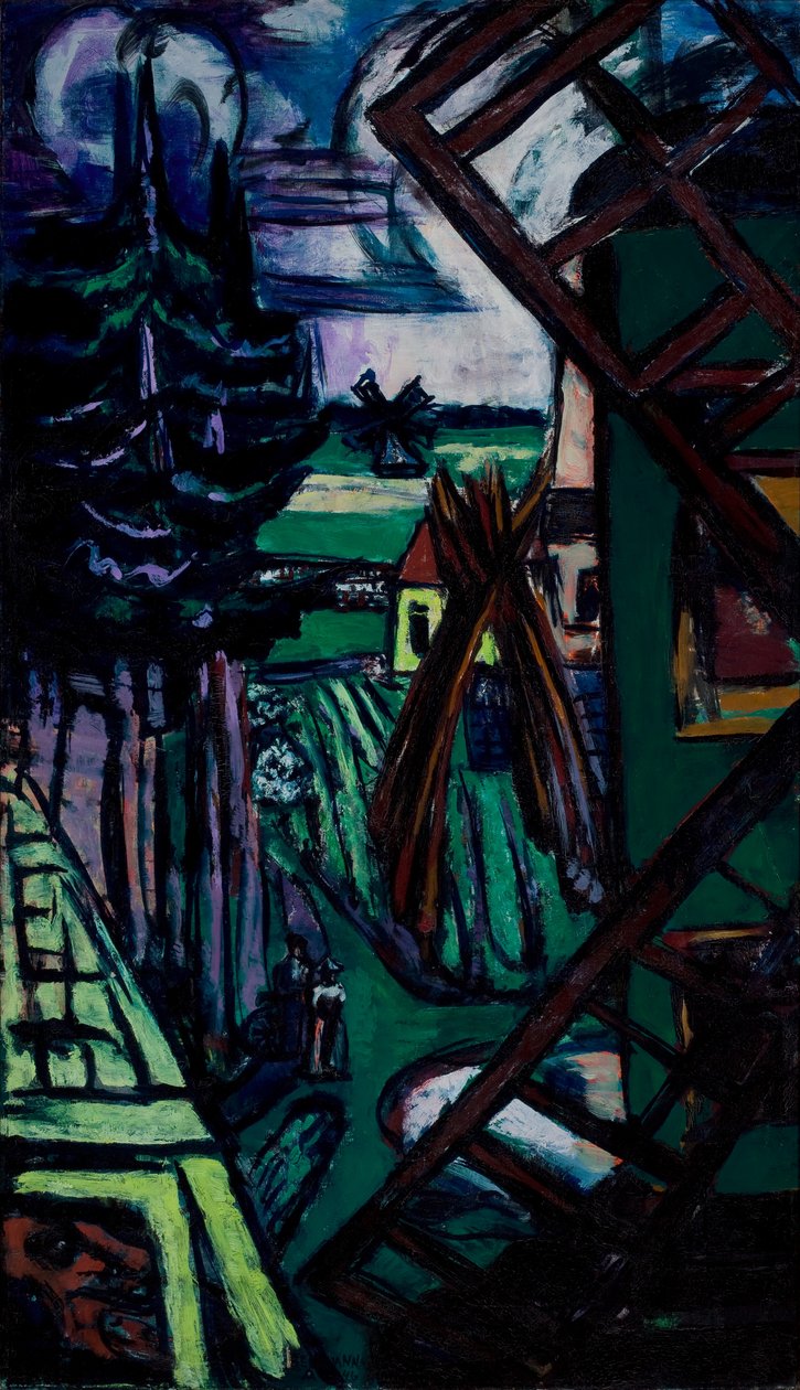 Duży krajobraz Laren z wiatrakiem autorstwa Max Beckmann