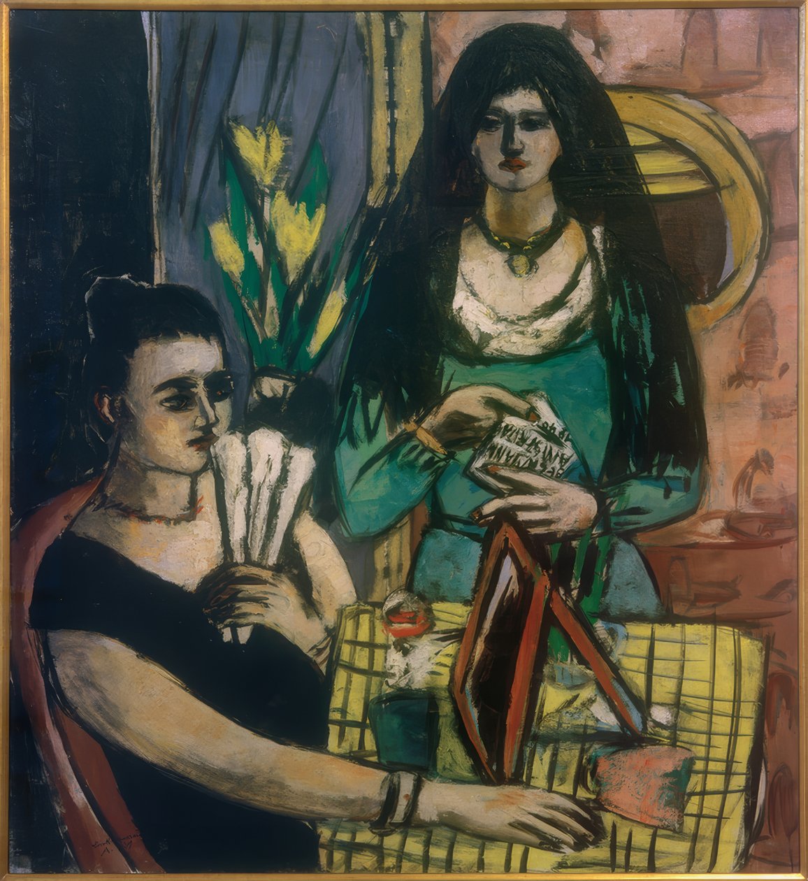 Dziewczyna w czerni na zielonym tle autorstwa Max Beckmann