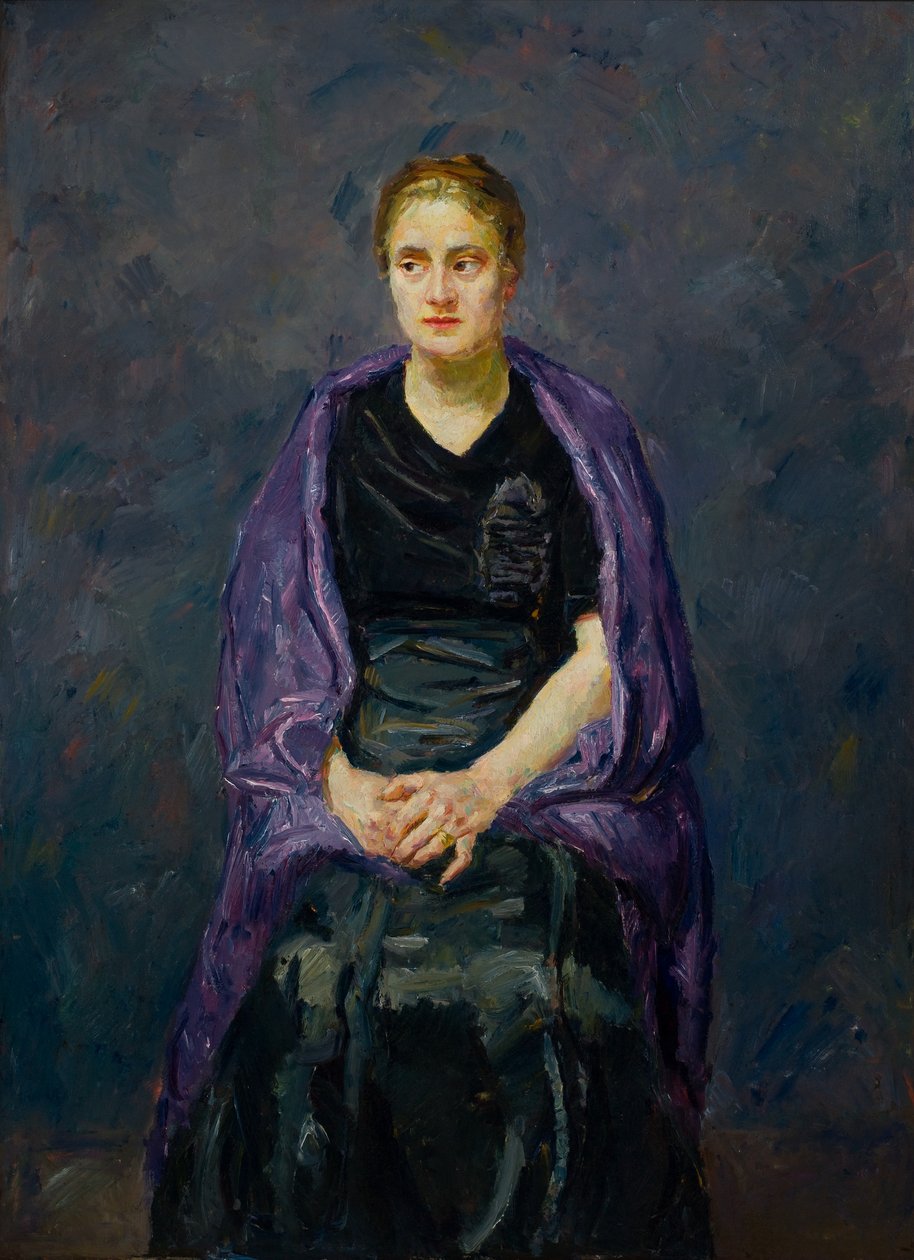 Minna Beckmann - Tuba z fioletowym szalem autorstwa Max Beckmann