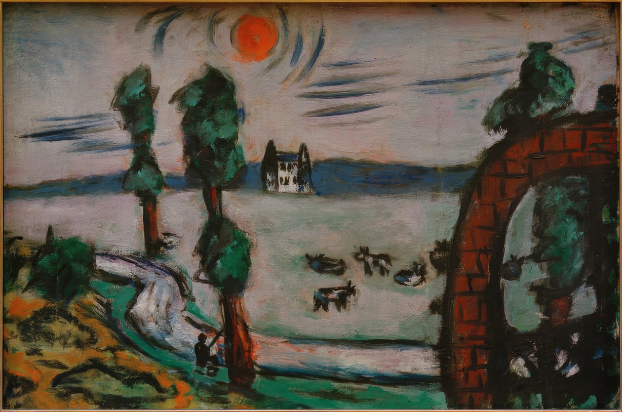 Mglisty krajobraz z krowami autorstwa Max Beckmann