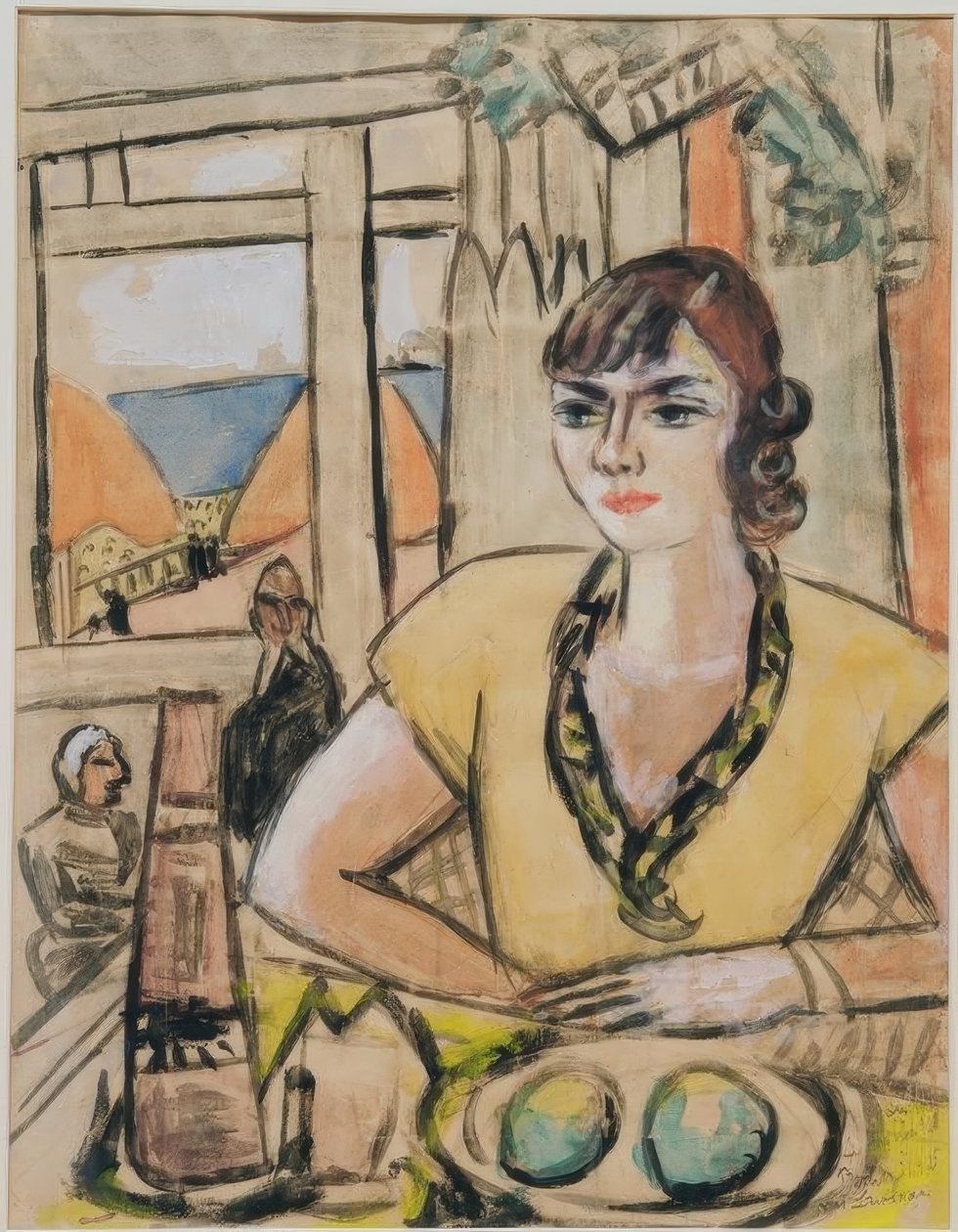 Portret Quappi w kawiarni na plaży autorstwa Max Beckmann