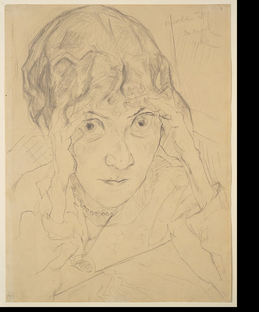 Portret Fridel Battenberg, z głową opartą na obu dłoniach autorstwa Max Beckmann