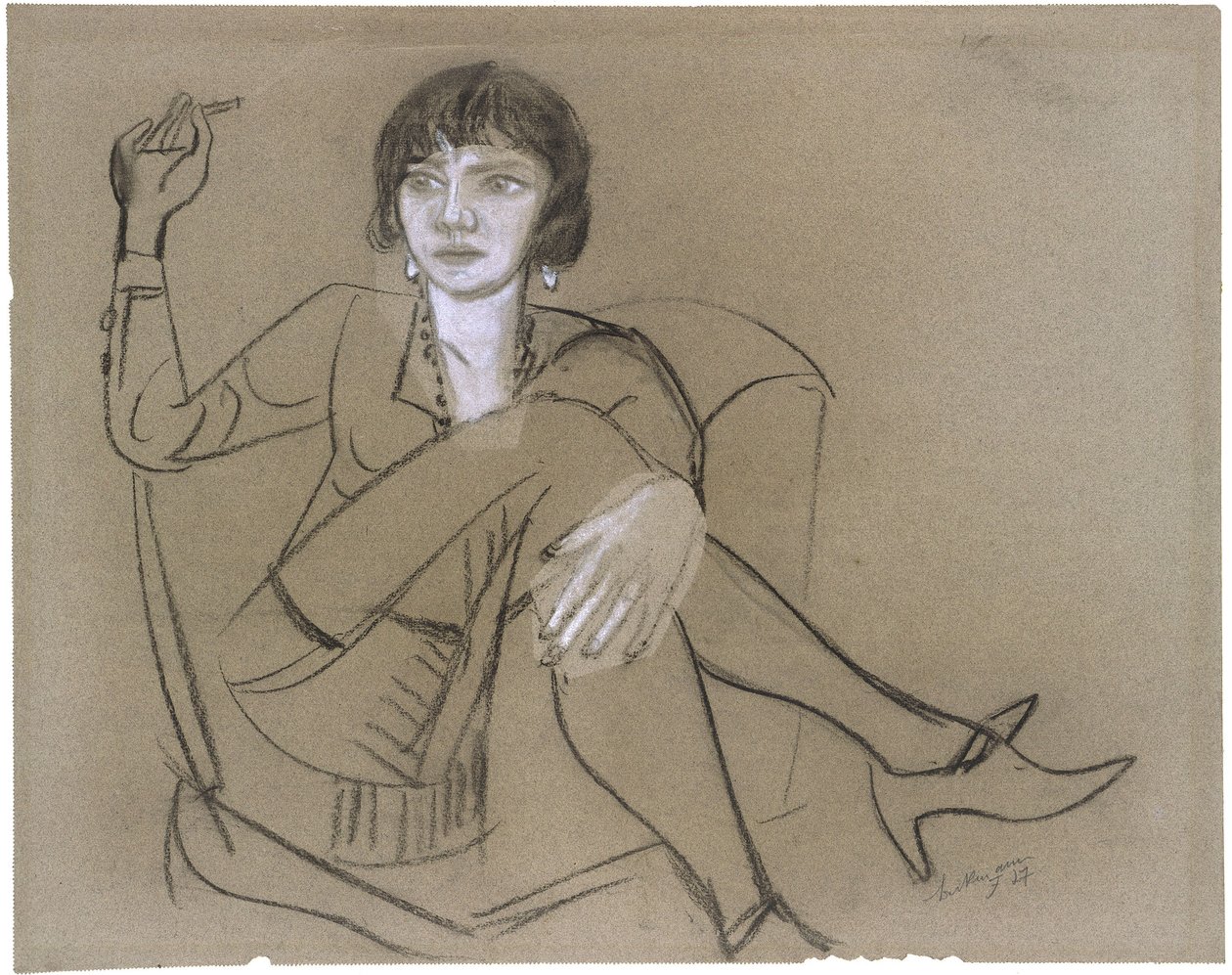 Quappi w klubowym fotelu, paląca autorstwa Max Beckmann