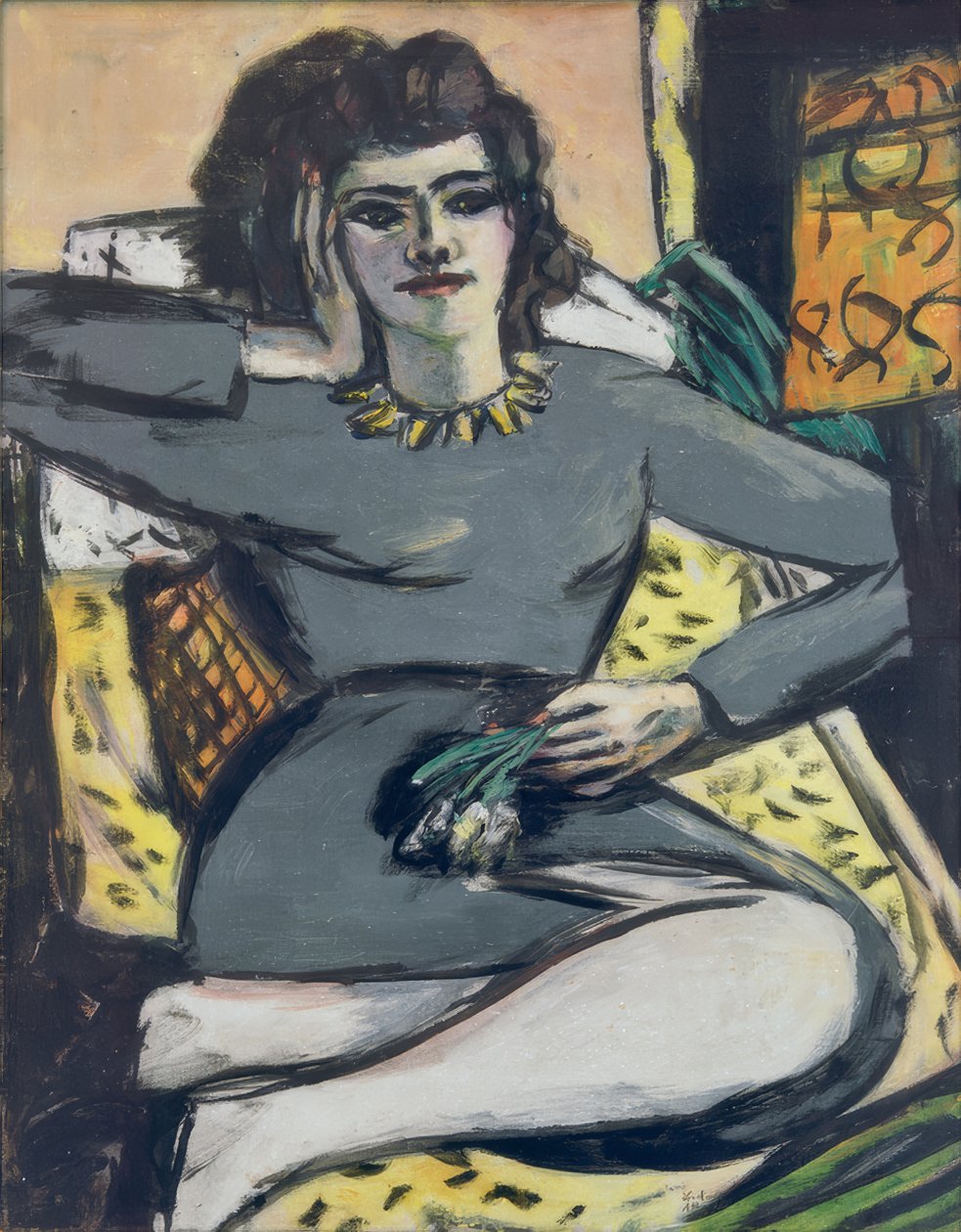 Kobieta odpoczywająca z goździkami, portret Quappiego autorstwa Max Beckmann