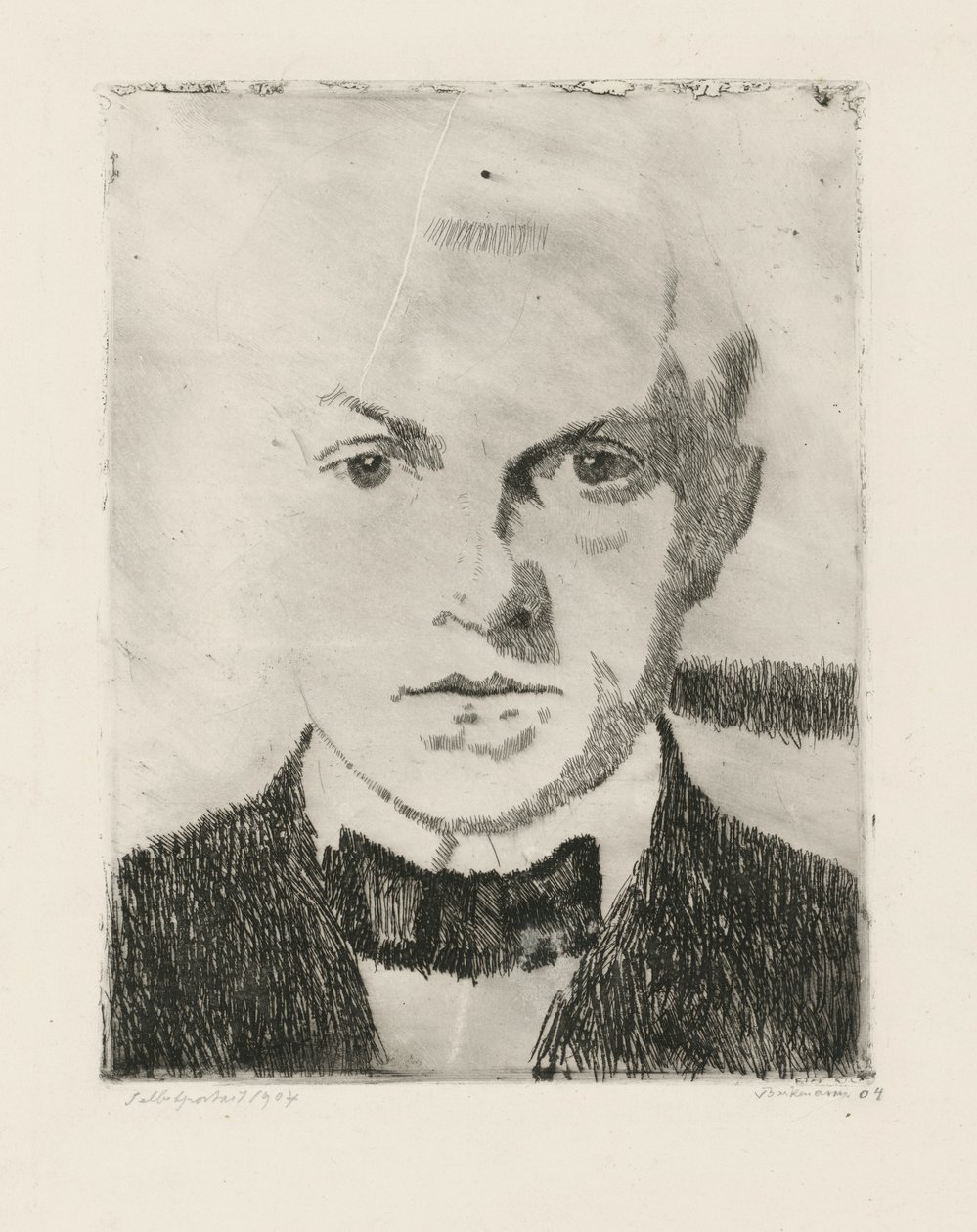 Autoportret (na odwrocie: pierwszy odbitek akwaforty „Para zakochanych” z 1916 r., Hofmaier 88 I) autorstwa Max Beckmann