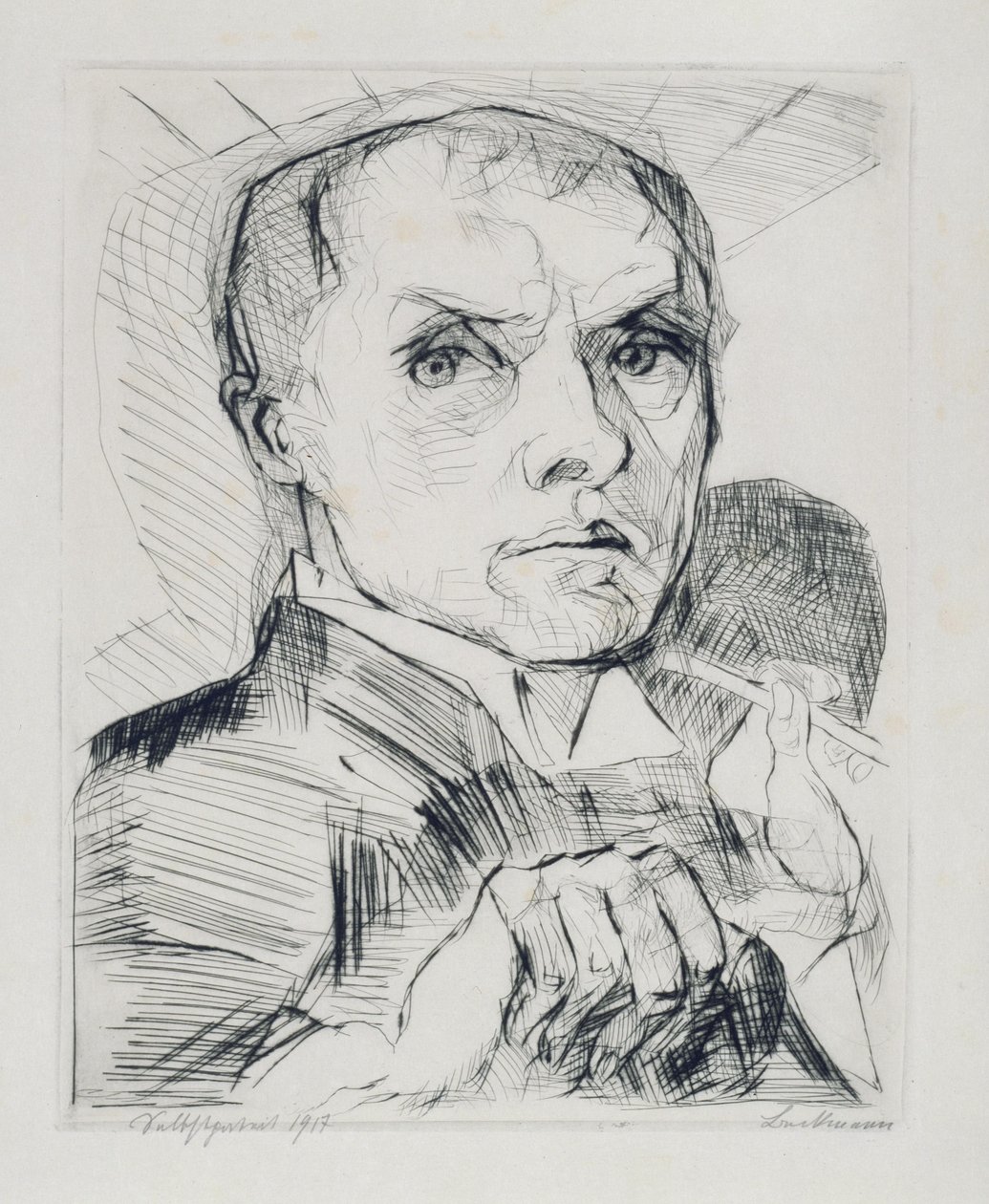Autoportret z rylcem (arkusz 19 z cyklu „Twarze“) autorstwa Max Beckmann