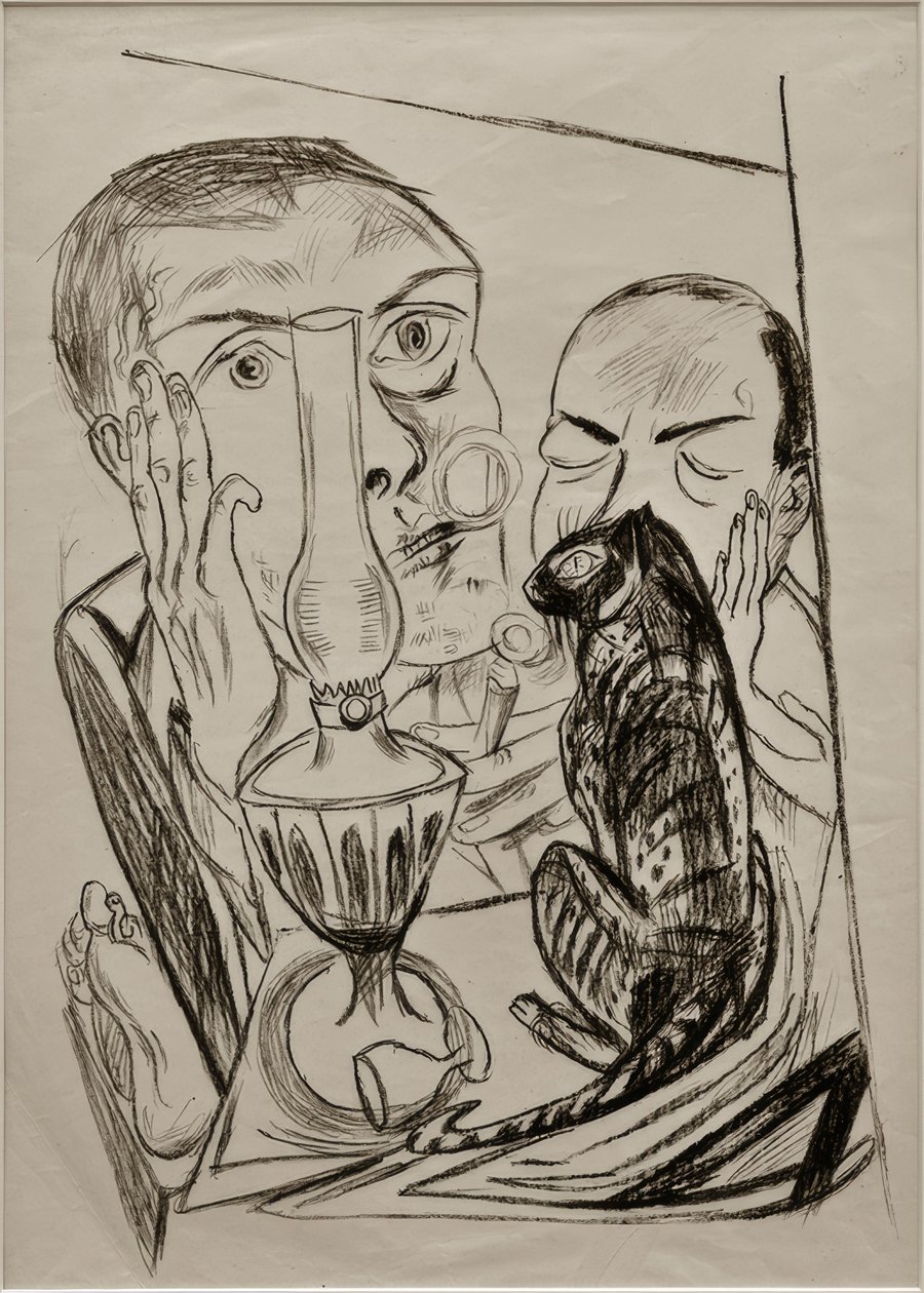 Autoportret z kotem i lampą autorstwa Max Beckmann