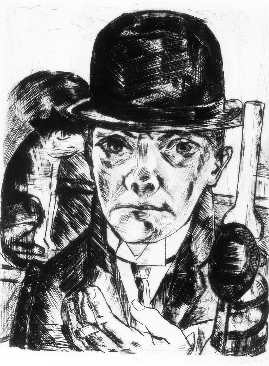 Autoportret w sztywnym kapeluszu autorstwa Max Beckmann