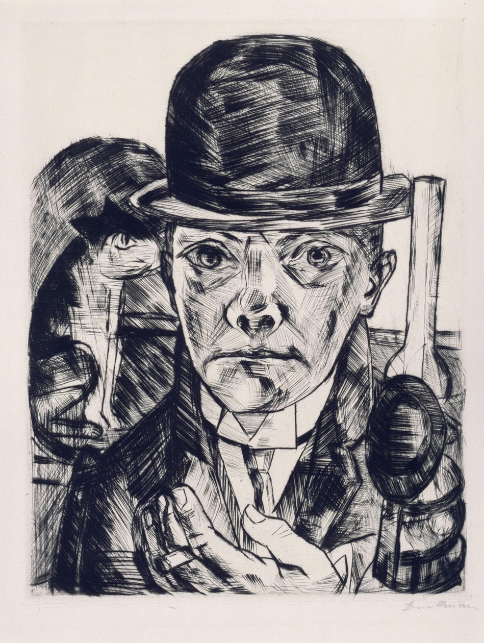 Autoportret w sztywnym kapeluszu autorstwa Max Beckmann