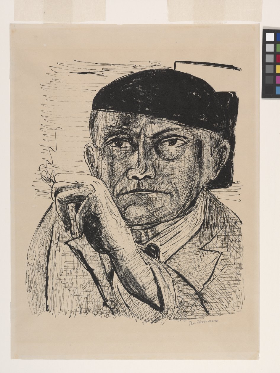 Autoportret (Selbstbildnis) (litografia na białawym emaliowanym papierze welurowym) autorstwa Max Beckmann