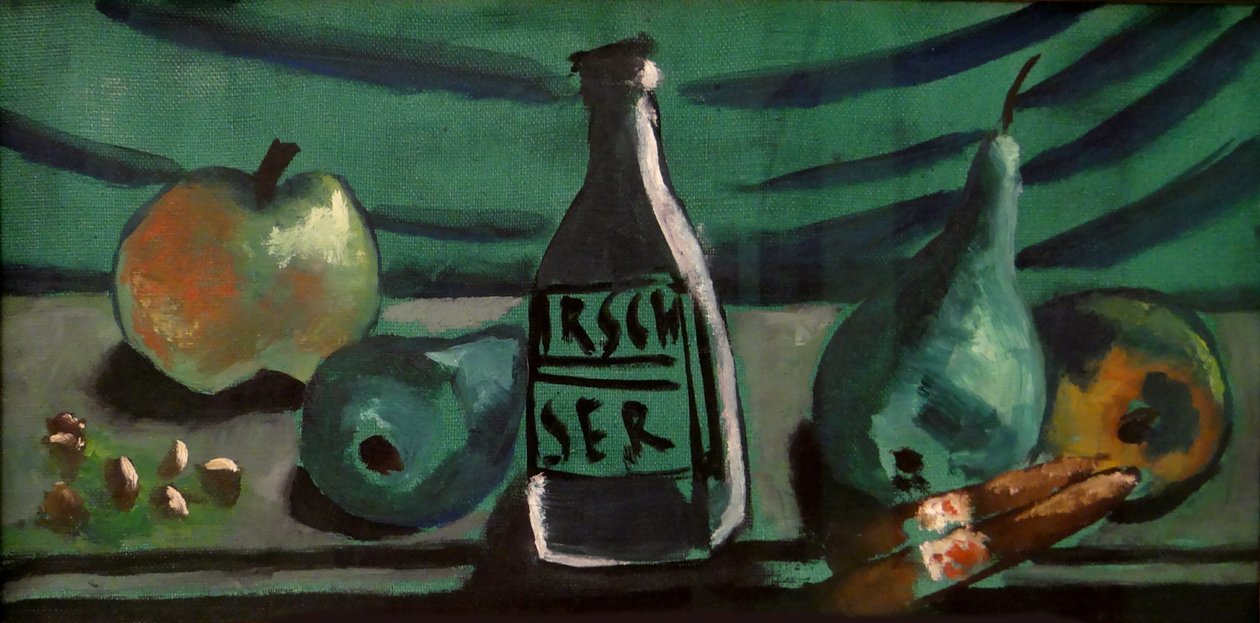 Martwa natura z jabłkiem i gruszką (Martwa natura z butelką kirscha) autorstwa Max Beckmann