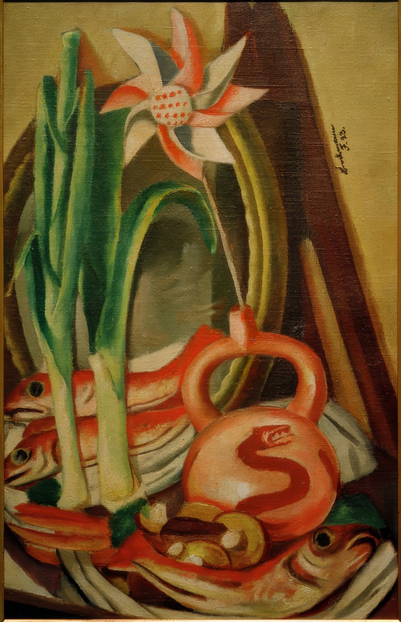 Martwa natura z rybą i papierowym kwiatem autorstwa Max Beckmann
