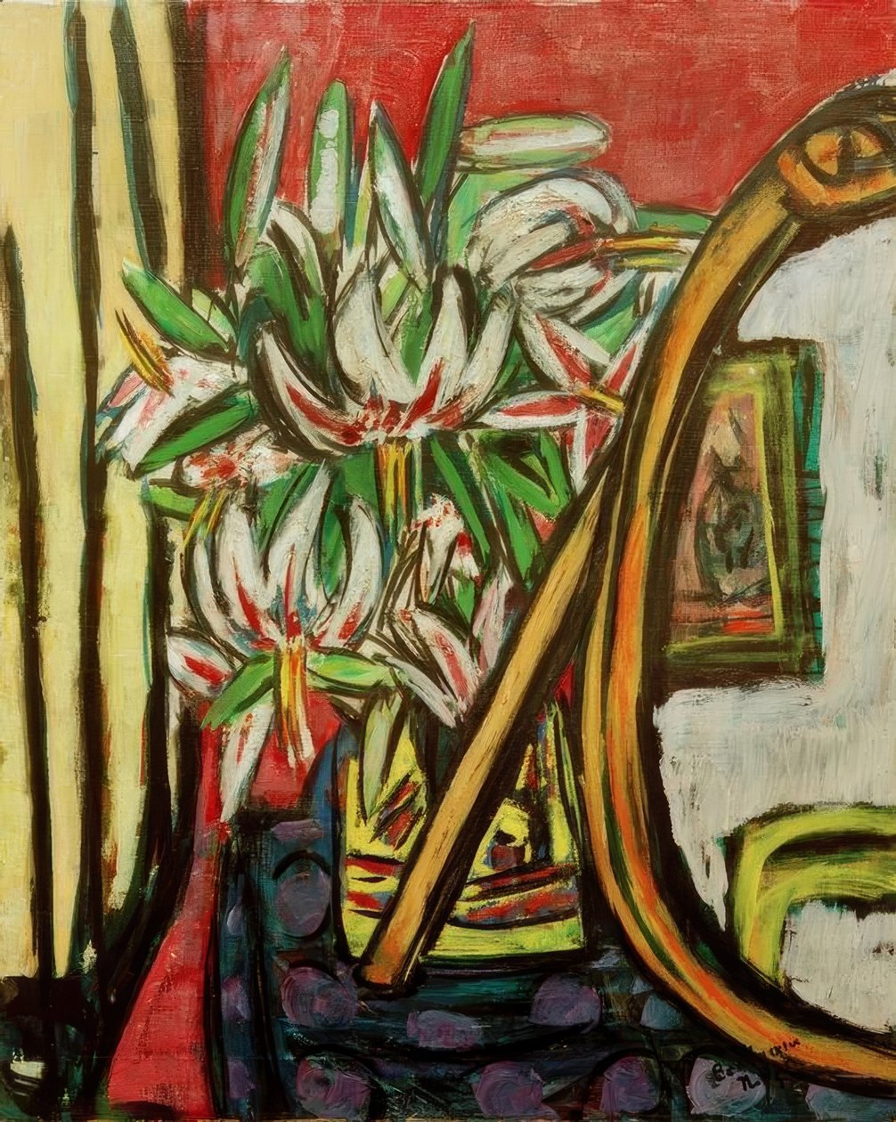Martwa natura z lustrem i kołnierzem turkusowym autorstwa Max Beckmann