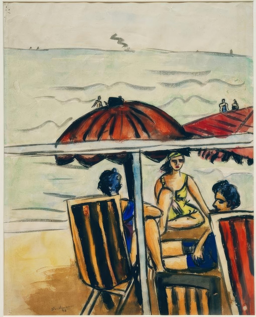 Scena na plaży z parasolami autorstwa Max Beckmann