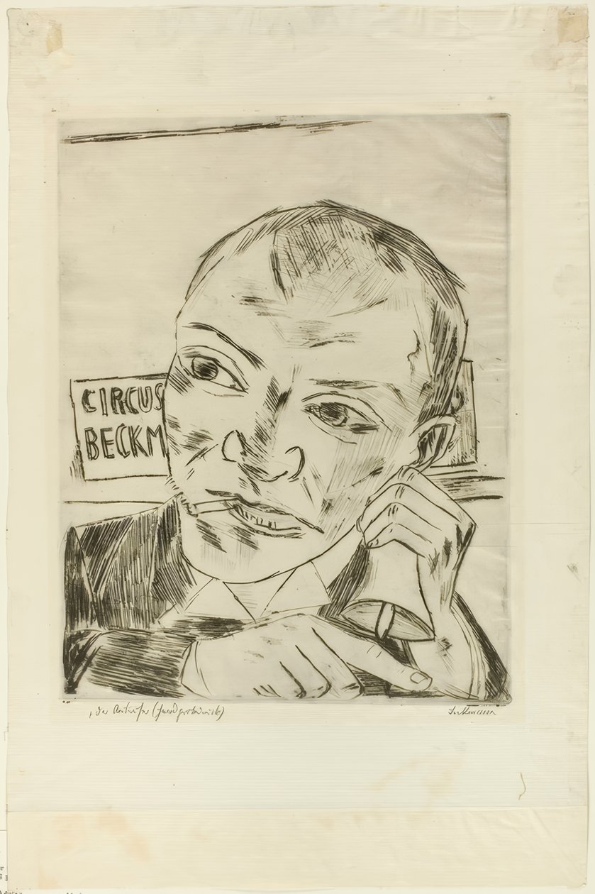 Barker (Autoportret), płyta pierwsza z Der Jahrmarkt autorstwa Max Beckmann