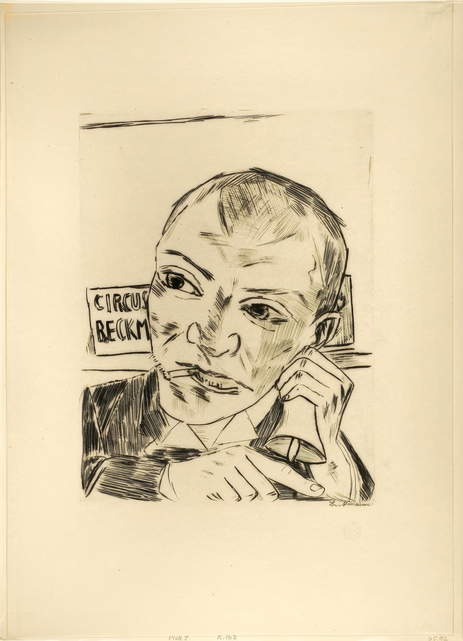 Barker (Autoportret), płyta pierwsza z Jahrmarkt autorstwa Max Beckmann