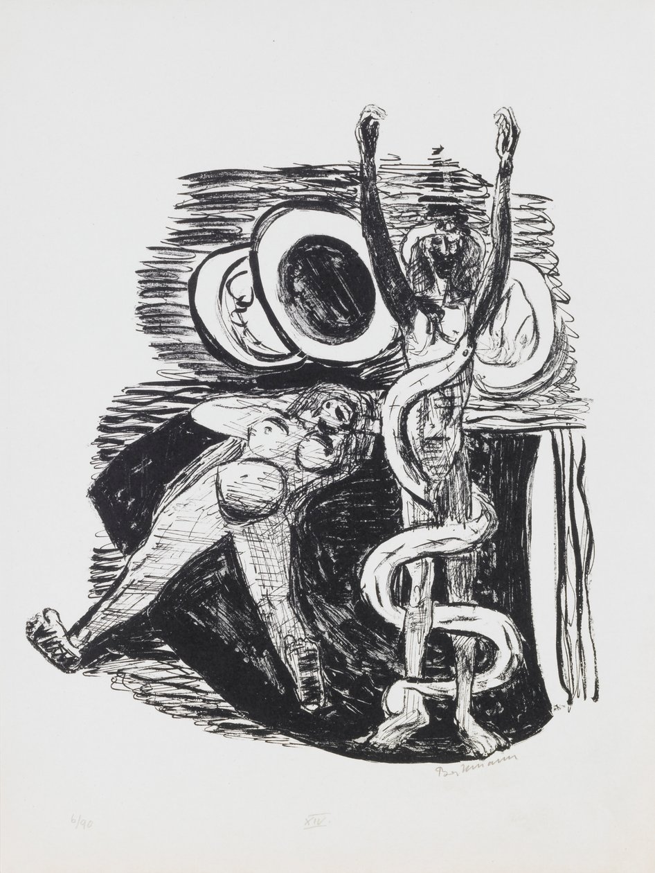 Upadek człowieka, płyta 14 z teki „Dzień i sen” autorstwa Max Beckmann