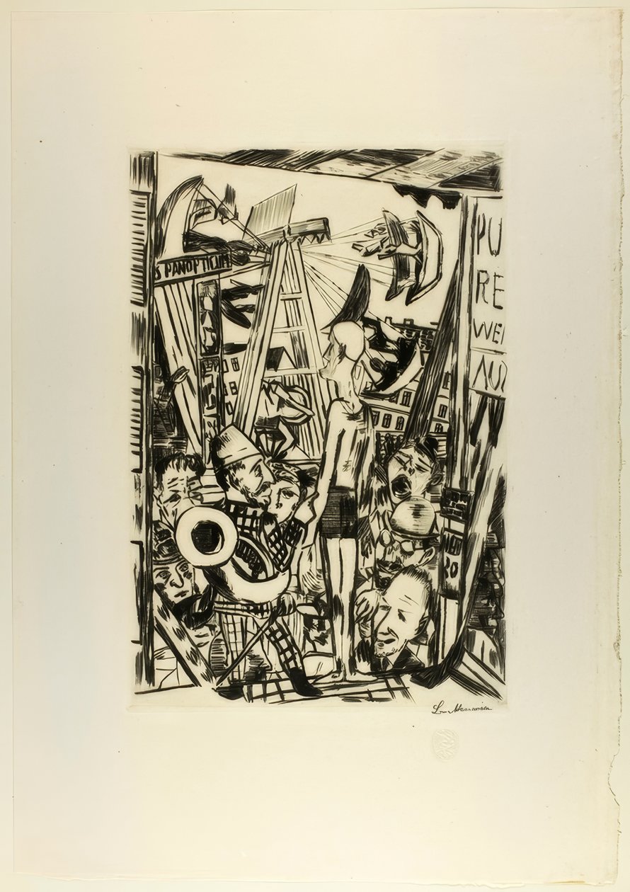 The Tall Man, płyta piąta z Jahrmarkt autorstwa Max Beckmann