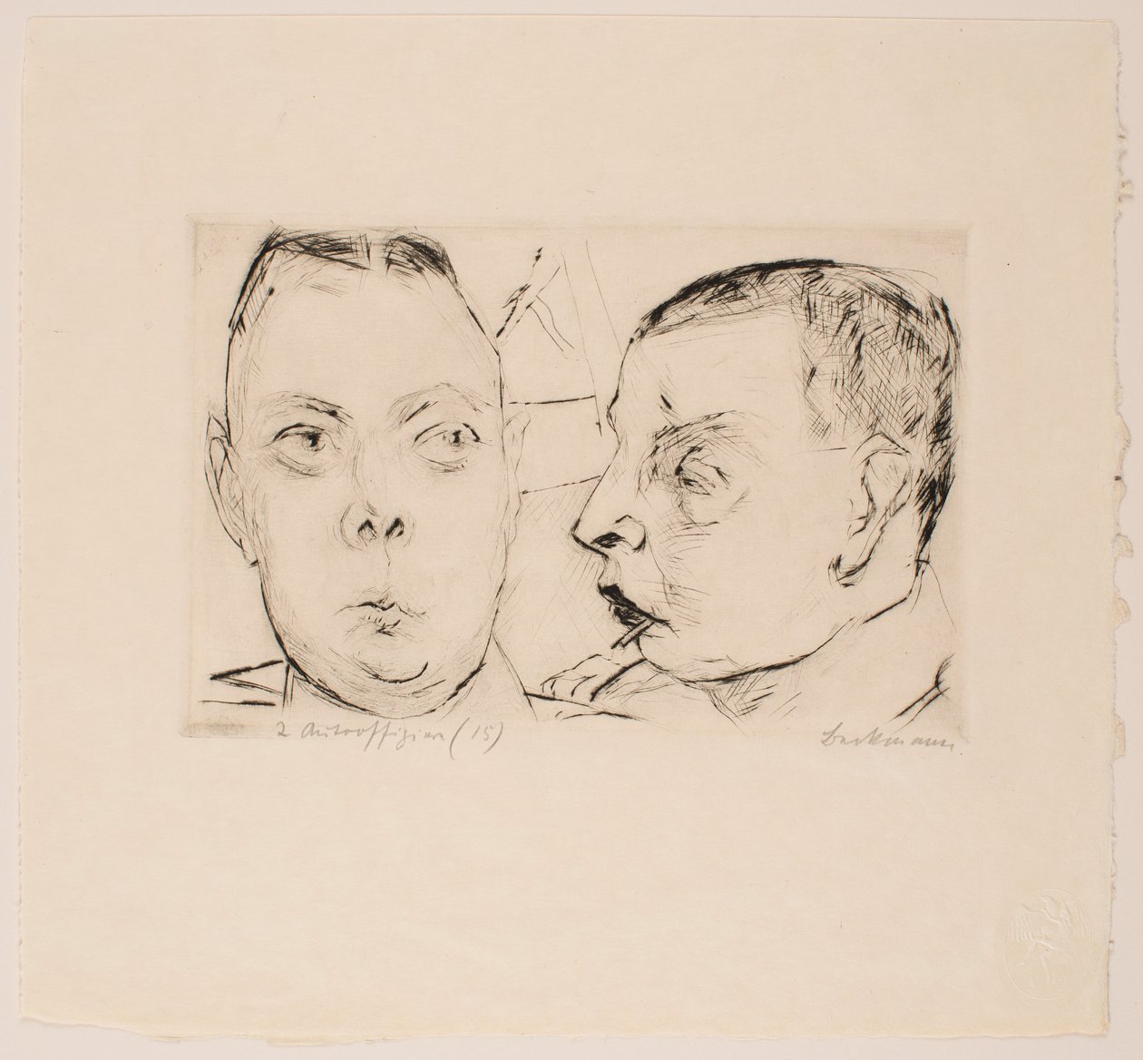 Dwóch Auto Oficerów, tablica 15 z portfolio „Twarze” autorstwa Max Beckmann