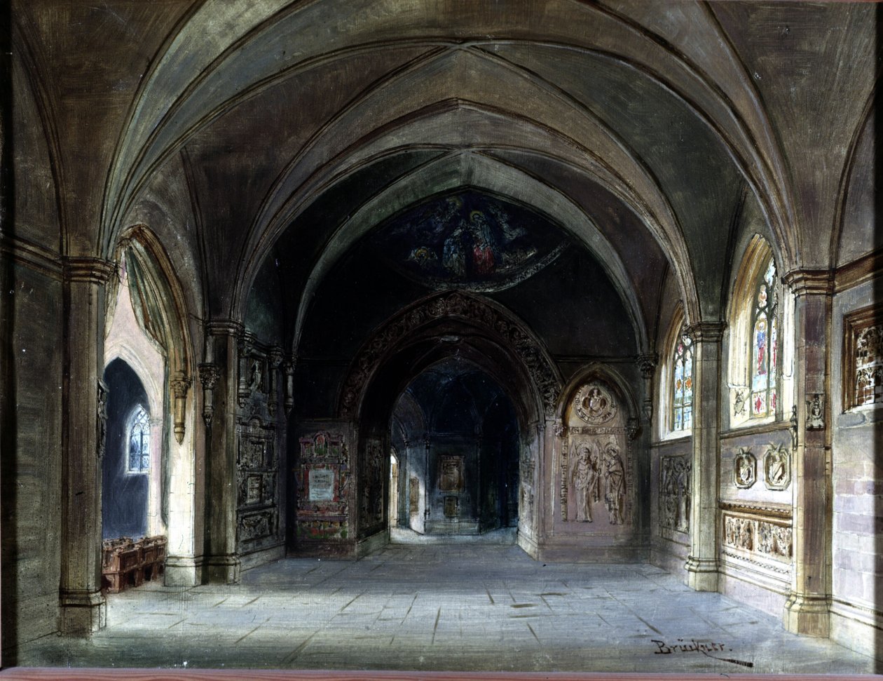 Dekoracja dla „Die Meistersinger” lub „Les maitres singteurs de Norymberga”, opery Richarda Wagnera. Scenografia Brucknera, akt I. Wagner Museum Bayreuth. autorstwa Max Bruckner