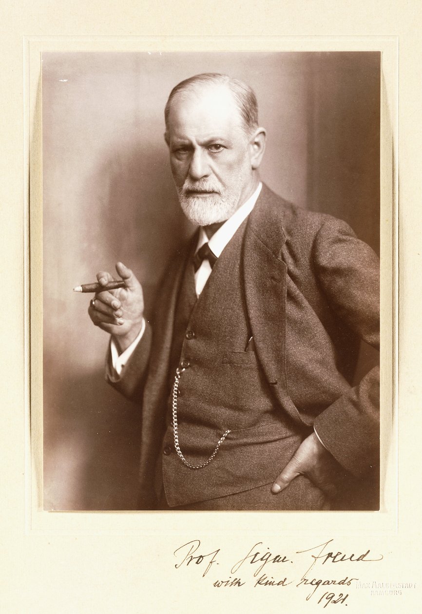 Podpisana fotografia Zygmunta Freuda, ok. 1921 (zdjęcie w sepii) autorstwa Max Halberstadt