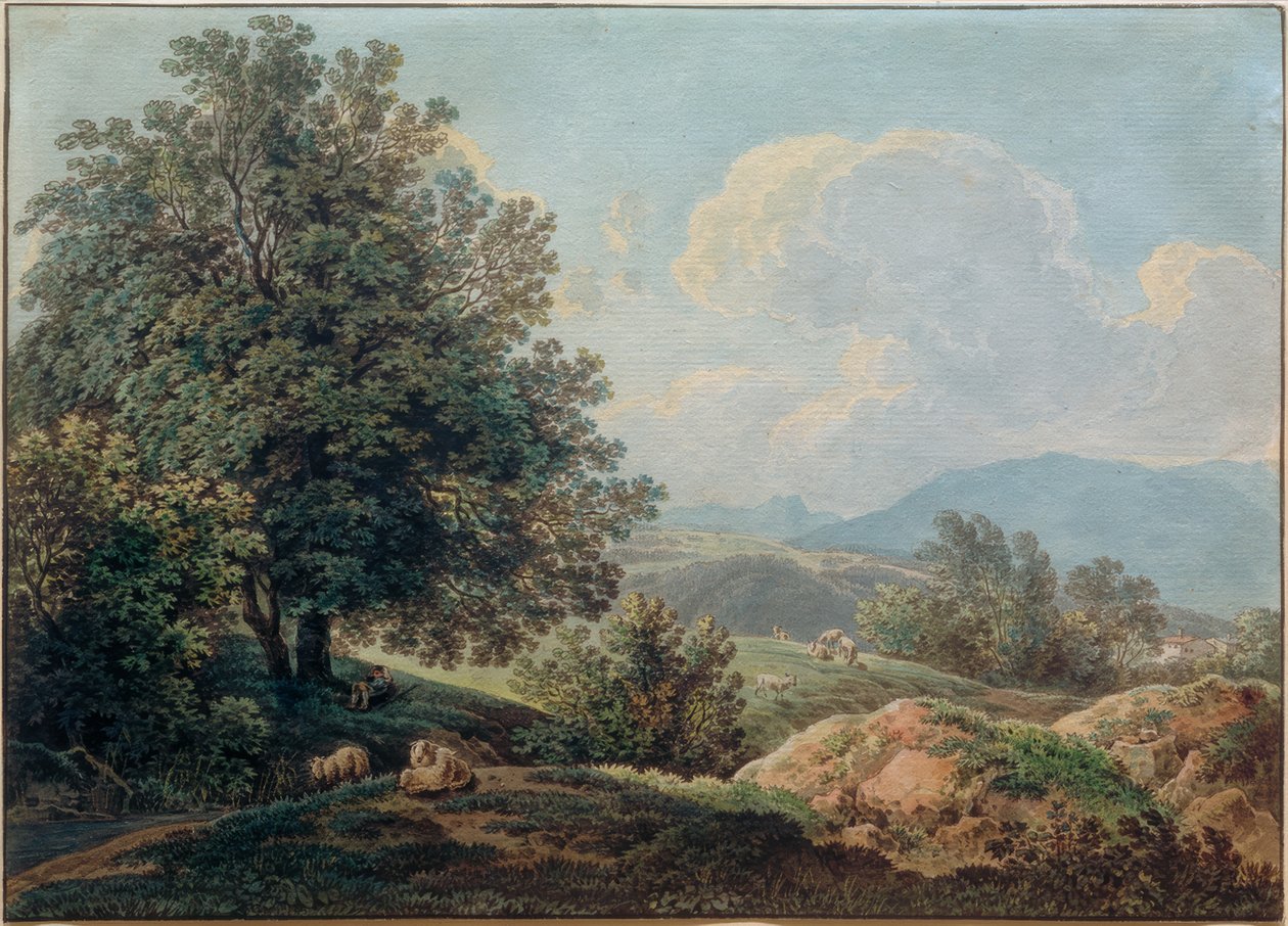 Pogórze Alpejskie ze śpiącym pasterzem autorstwa Max Joseph Wagenbauer