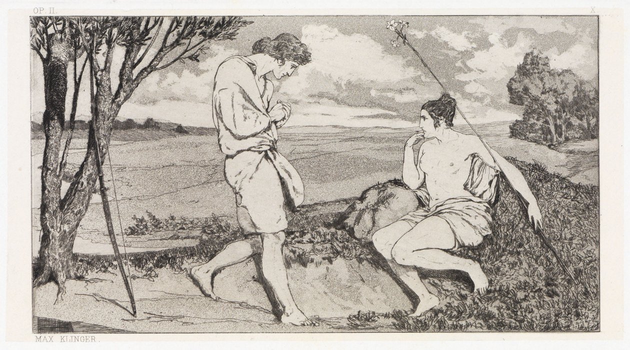 Apollo i Dafne I (Ocalenia ofiar Owidiusza, opus II, karta 10) autorstwa Max Klinger