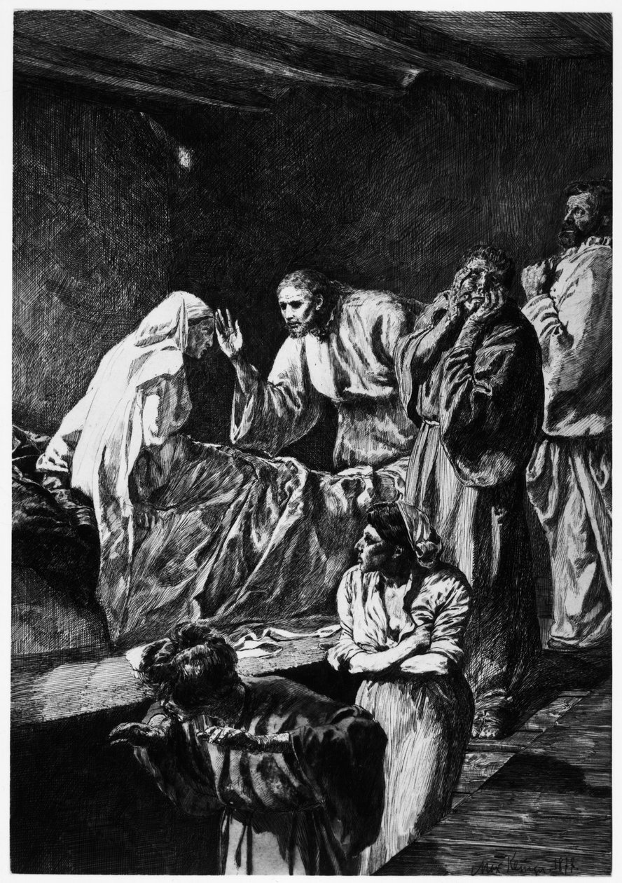 Chrystus wskrzesza córkę Jaira autorstwa Max Klinger