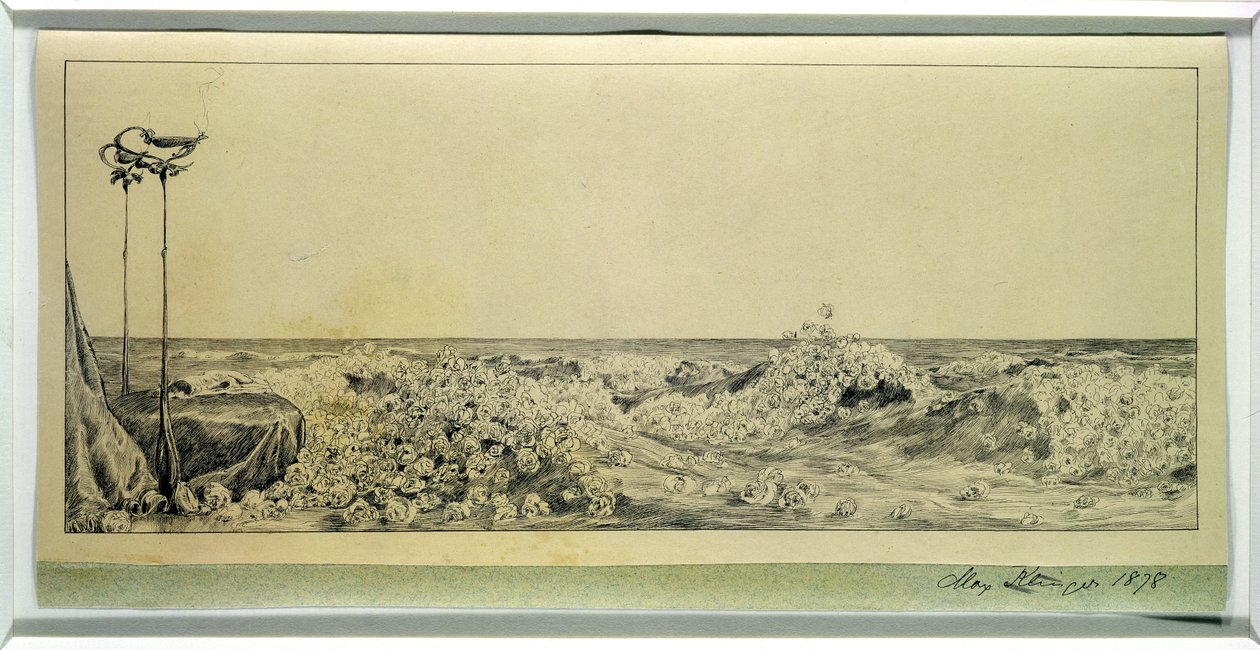 Hołd, z serii „Parafraza o odkryciu rękawicy”, 1878, wydana w 1881 (indyjski tusz na papierze) autorstwa Max Klinger