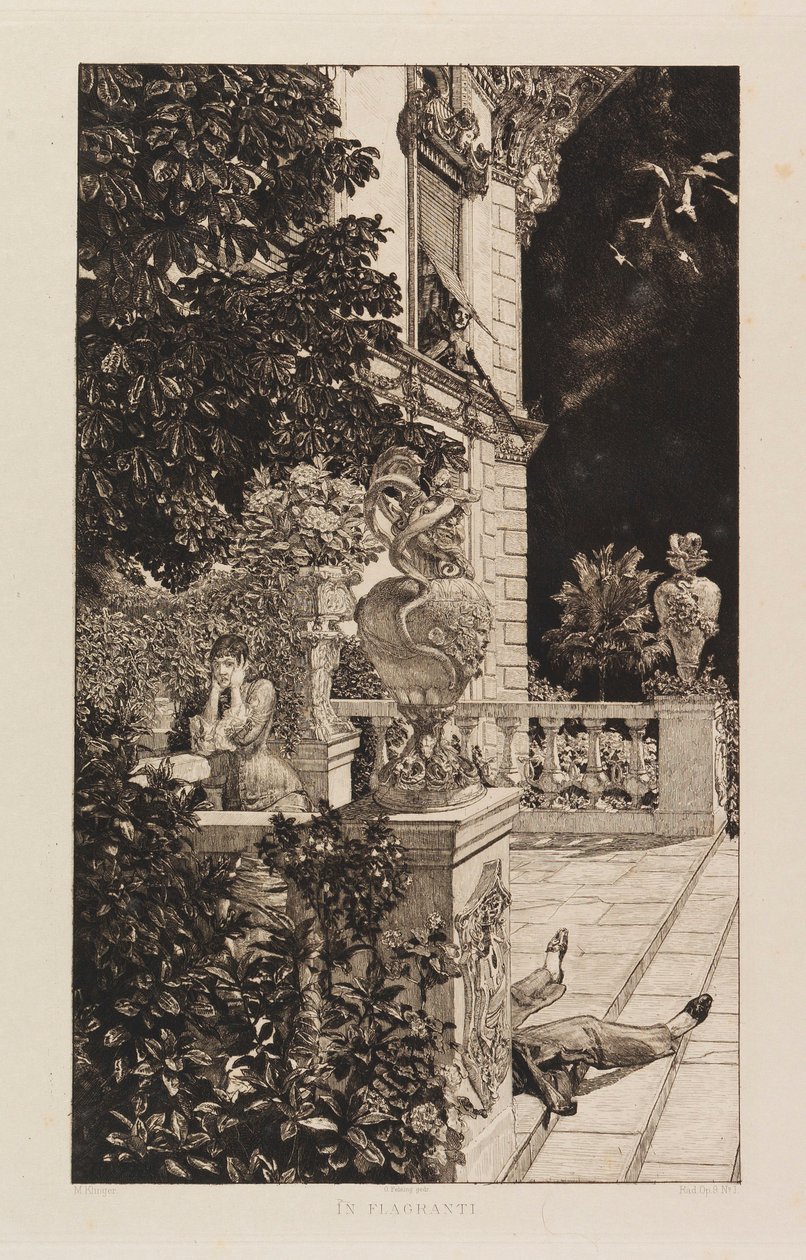 W Flagranti, z Dramas, Opus IX Dramamen, Opus IX, 1883. autorstwa Max Klinger